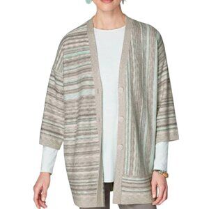 Pure Jill J. Jill Women's Sz L Stripe 3/4 Sleeve Dove Gray Cardigan Sweater NEW